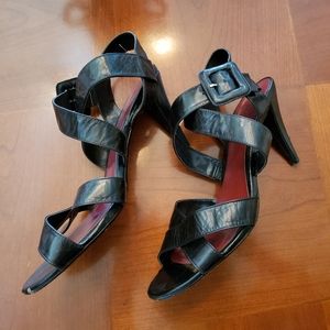 Ann Marina Strappy Black Leather Heels Size 11 M